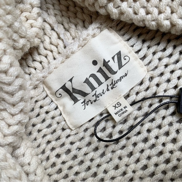 For Love and Lemons Knitz Denver Cardigan Sweater Chunky Knit Fringe Ivory - Picture 14 of 16